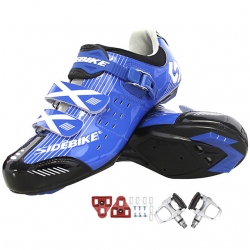 Clipless Shoes with Cleats & Pedals Men Road White Black Blue Bike Shoes